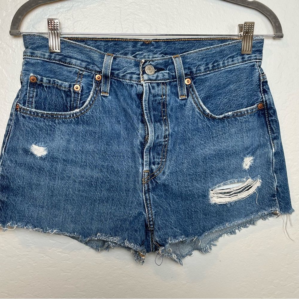 Levi’s 501 Denim Cutoff Shorts 28 Blue Distressed Boho Grunge Button Fly